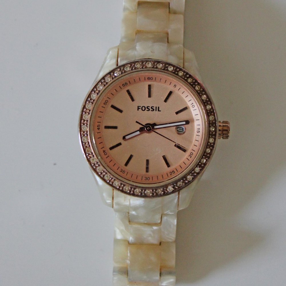 Rose Gold & Pearl Tortoiseshell Fossil Watch